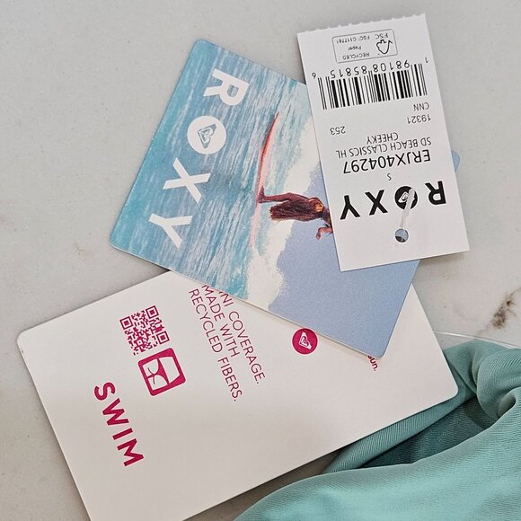 NEW Roxy Standard Beach Classics Hi-Leg Bikini Bottom Small Aqua - Picture 9 of 11